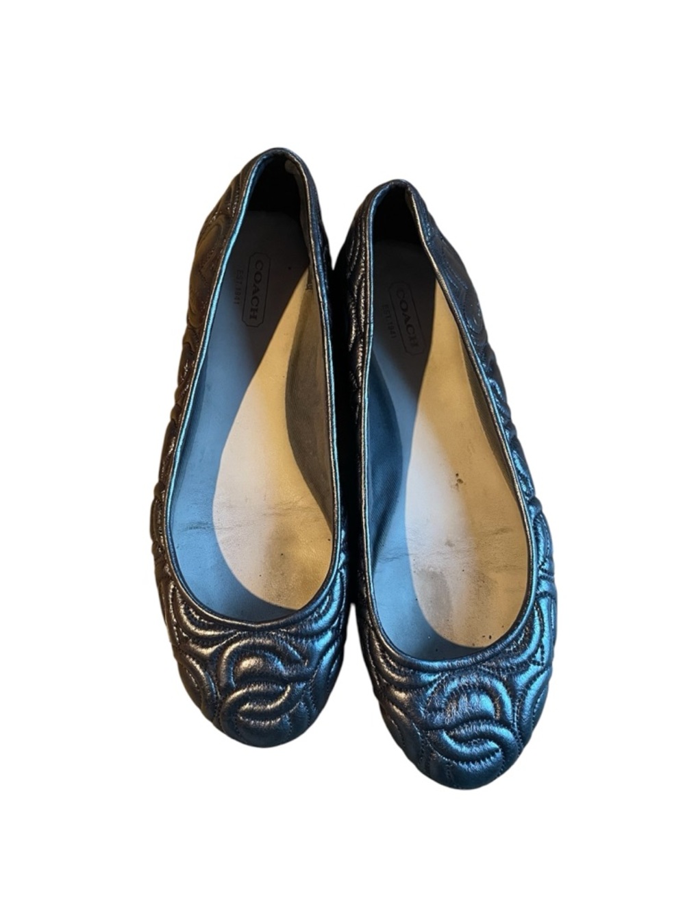 Coach Metallic Silver Quilted Ballet Flats